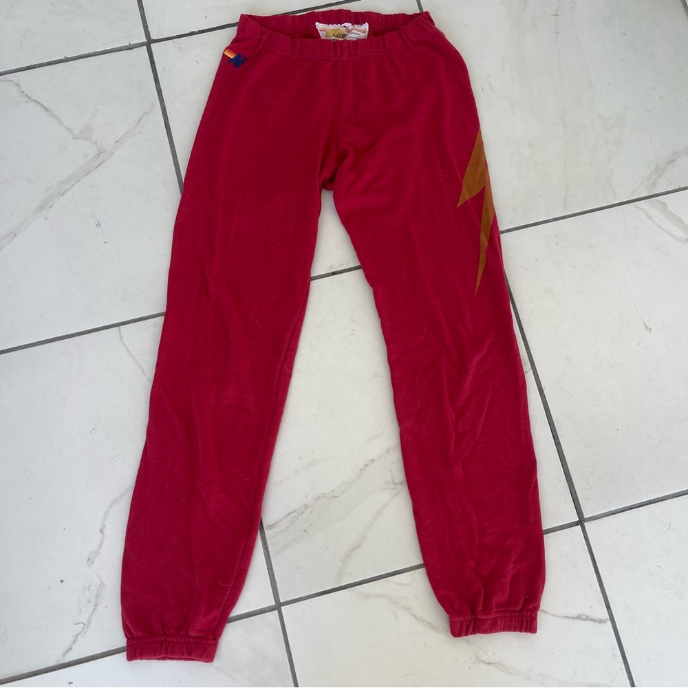 Aviator Nation Red Bolt Sweatpants with Gold WOMENS MEDIUM